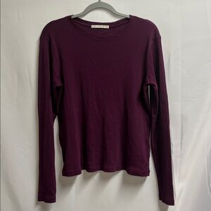Peruvian Connection Pima Cotton Micro Rib Long Sleeve Top Plum Size Large